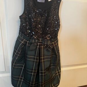 The Children's Place Black Sequin and Green Plaid Dress
